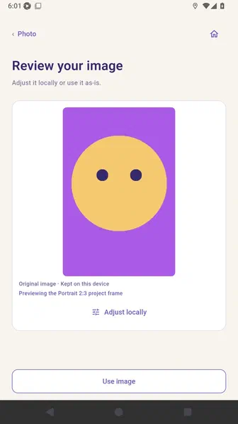 Local image review with the selected moon garden artwork and Use original button