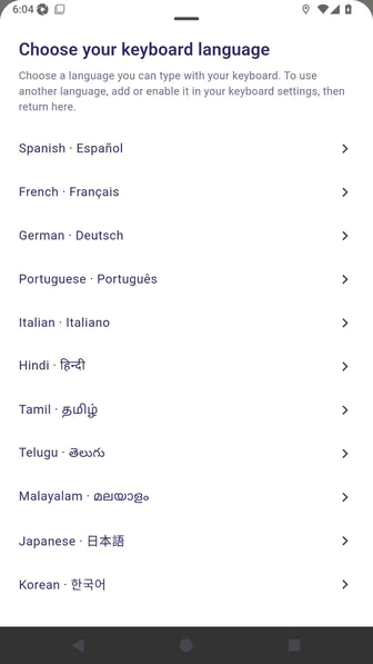 Language chooser with a hint to enable more languages in keyboard settings