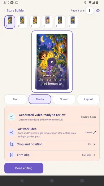 Editable story page with the durable video generation status