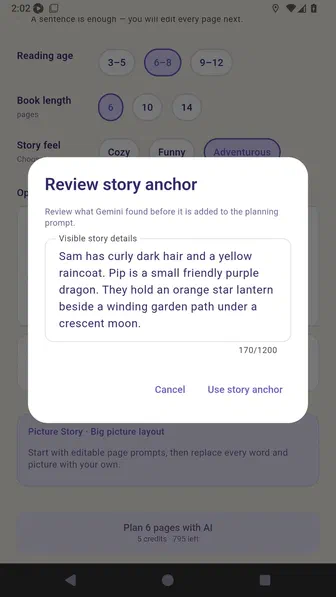 Review story anchor dialog describing Sam, Pip, the lantern, and path