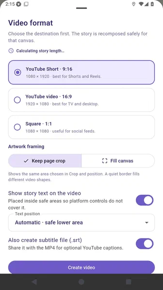 Story video export options for a Motion project