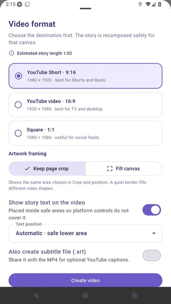 Story-video export with Also create subtitle file turned off
