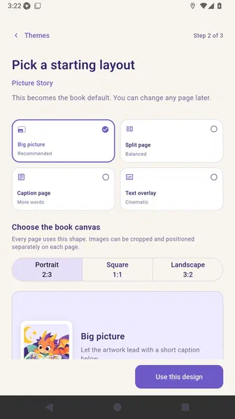Starting layout chooser with Big picture selected