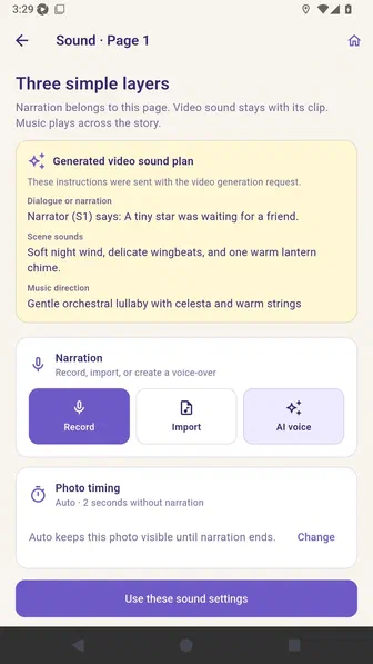 French page sound editor offering AI voice for an independent translated narration track